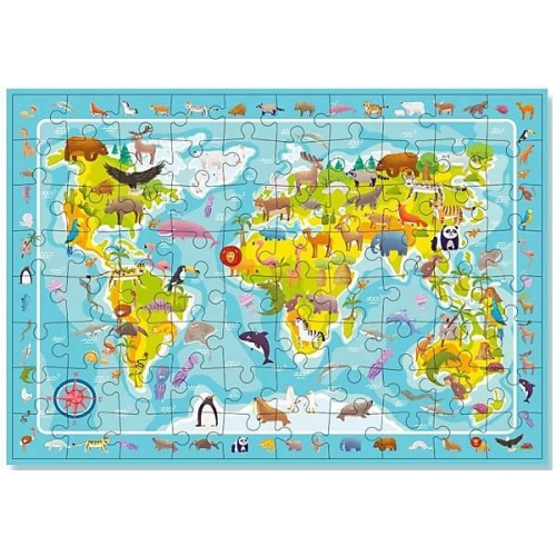 Puzzle Obserwacyjne Mapa Świata Zwierząt 80 el. 300133